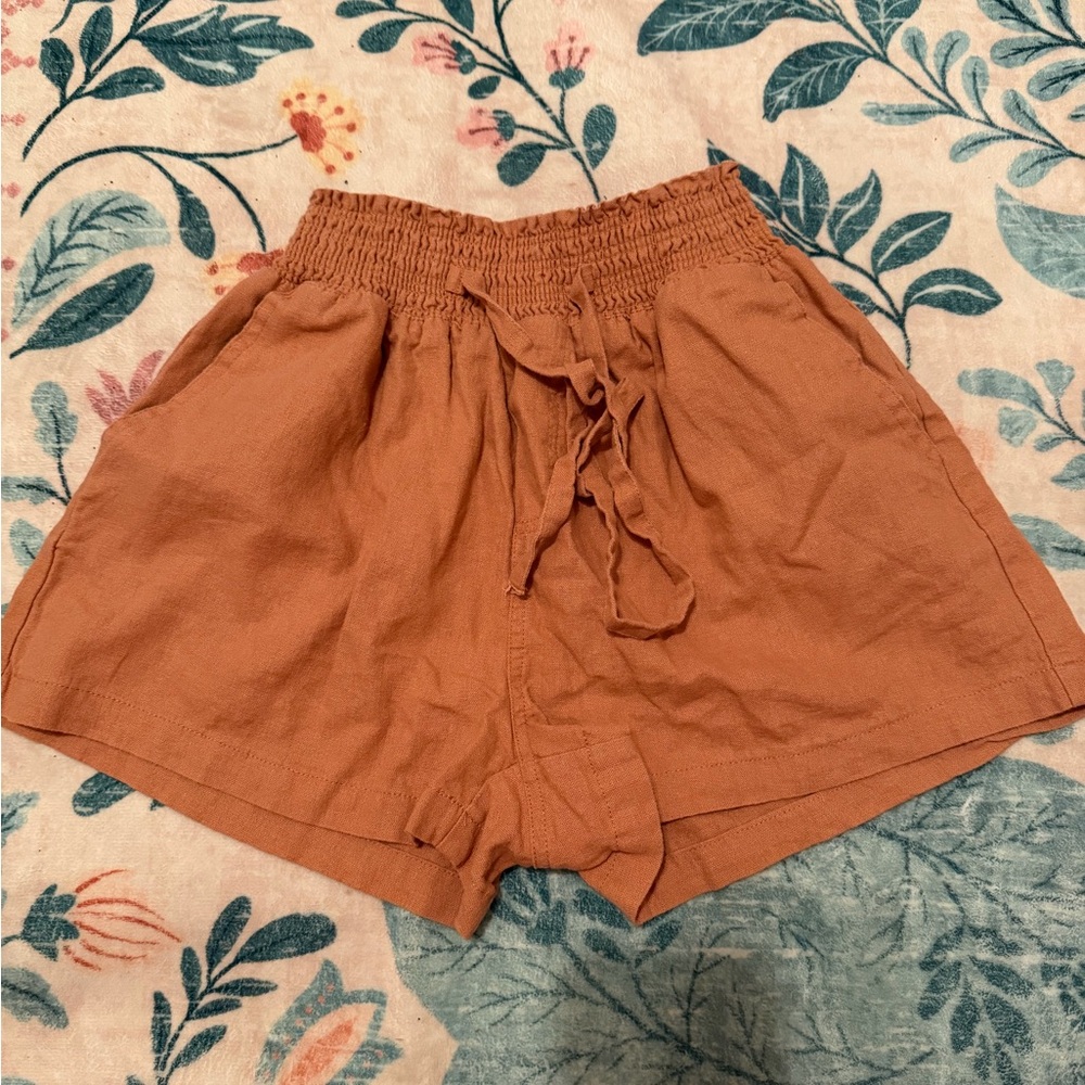 Love Tree High-Waist Rust Drawstring Shorts